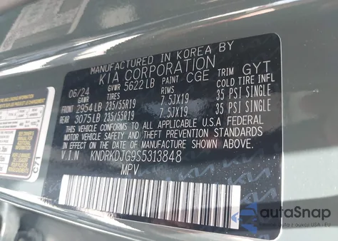 2025 Kia Sorento Hybrid Sx Prestige из США, поврежденный, VIN KNDRKDJG9S5313848